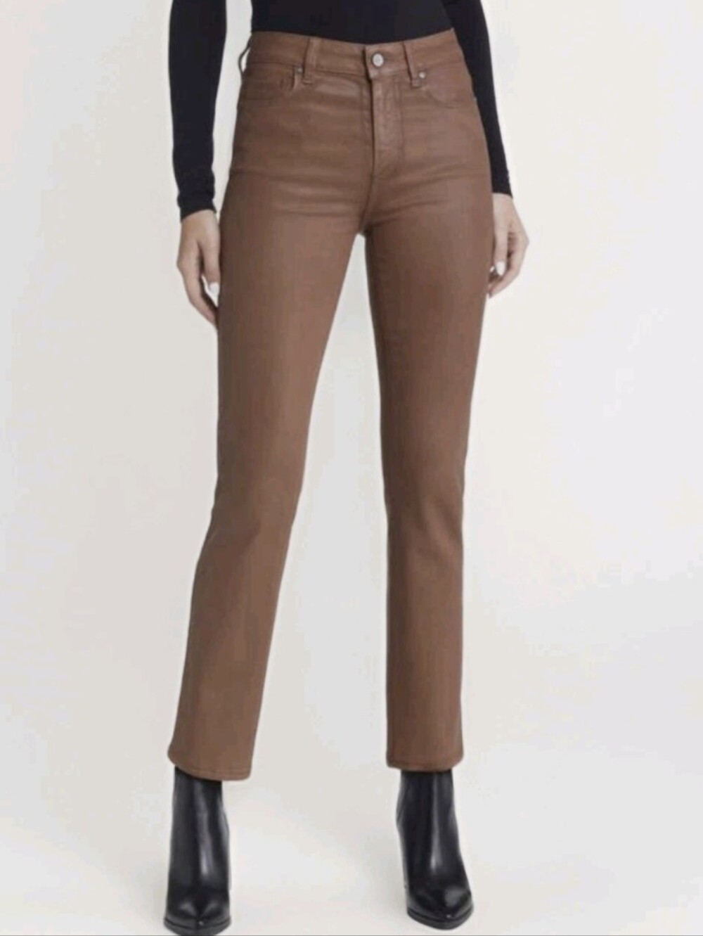 Paige Cindy Cognac Luxe Coating Denim Cropped Brown Jeans Women's Sz 34 NEW $239